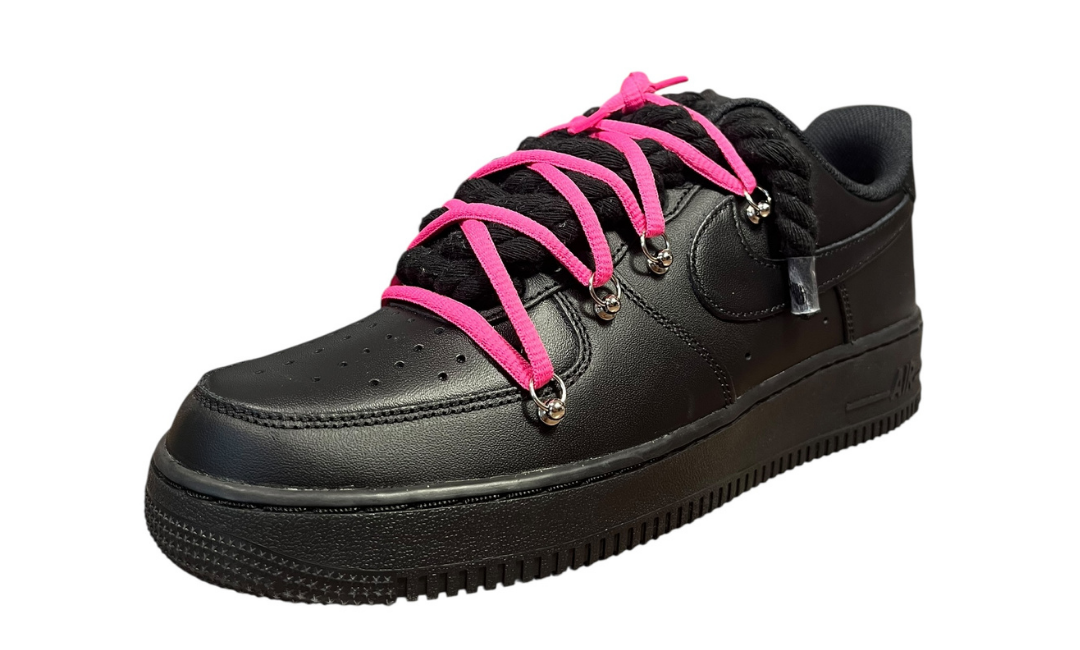 Nike Air Force 1 Black Double Rope Laces Black/Deep Pink