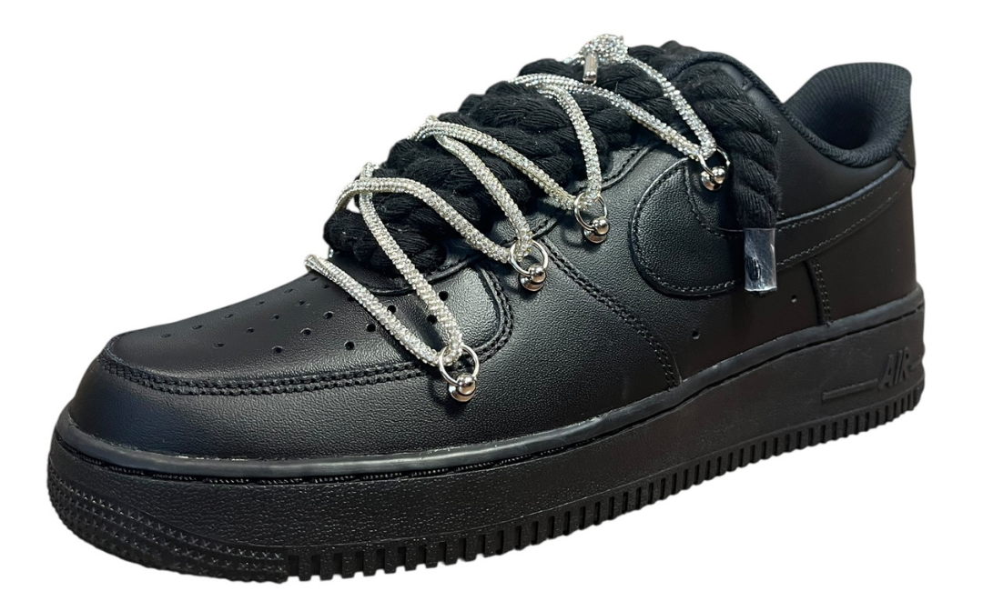 Nike Air Force 1 Black Double Rope Laces Black/Silver