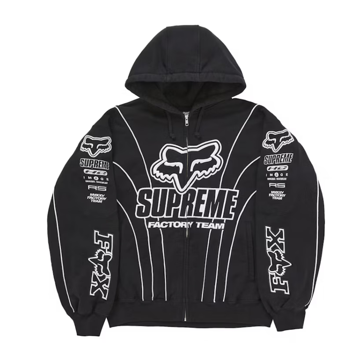 Supreme Fox Racing Zip Up Hooded Sweatshirt Black