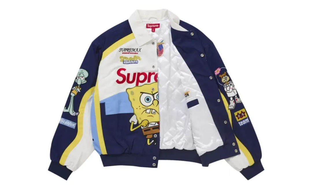 Supreme SpongeBob SquarePants Jeff Hamilton Racing Jacket White