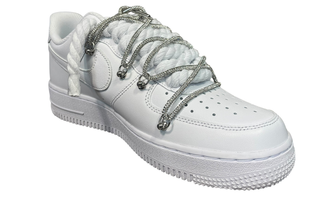 Nike Air Force 1 White Double Rope Laces White/Silver Chain