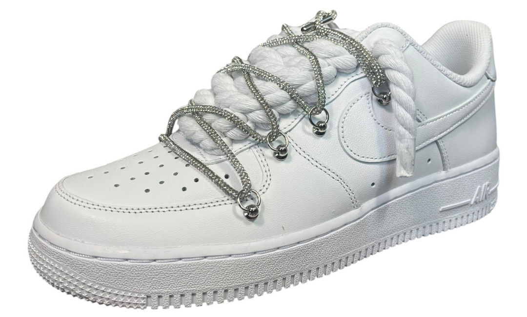 Nike Air Force 1 White Double Rope Laces White/Silver Chain