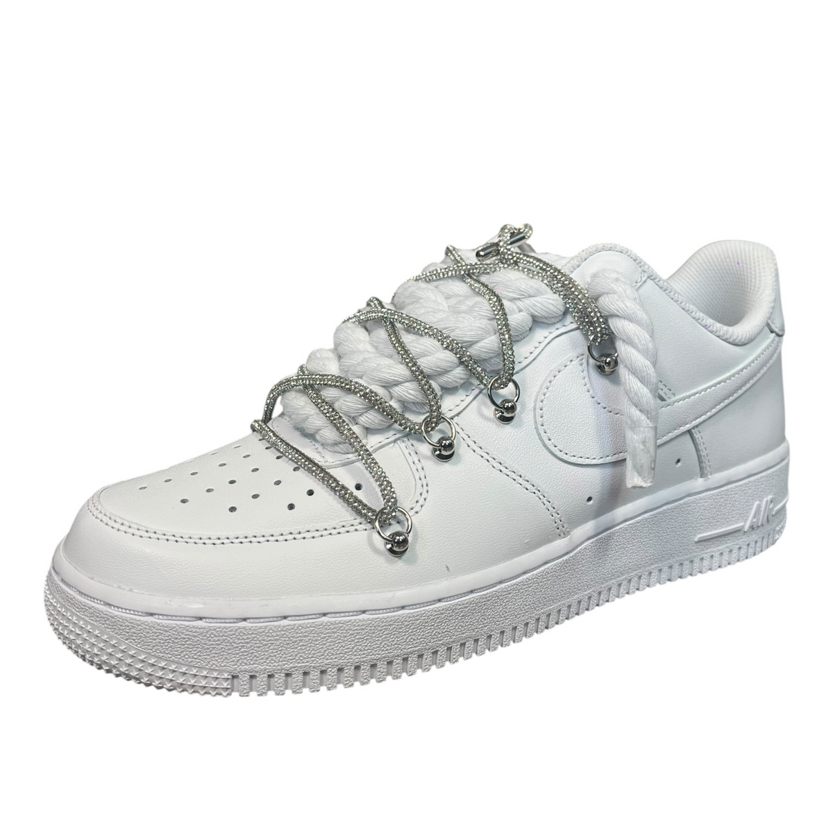 Nike Air Force 1 White Double Rope Laces White/Silver Chain