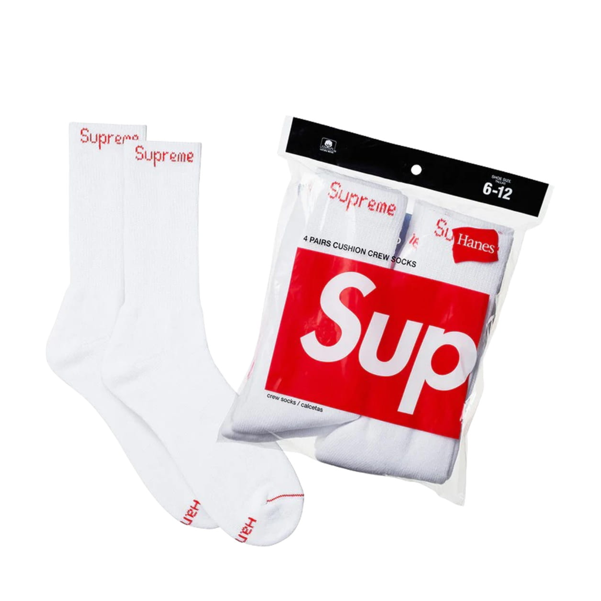 Skarpetki Supreme Hanes Crew Socks White (4-pack)