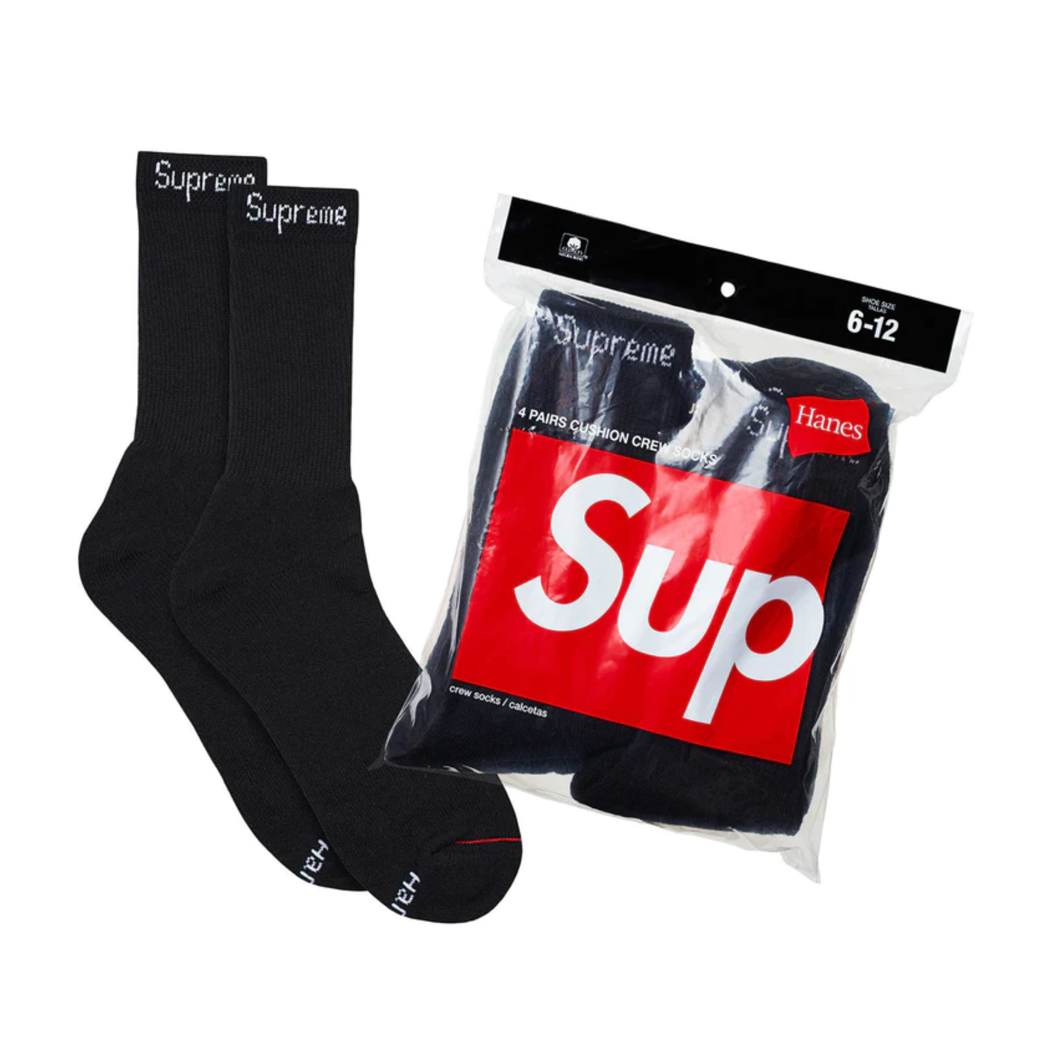 Skarpetki Supreme Hanes Crew Socks Black (4-pack)