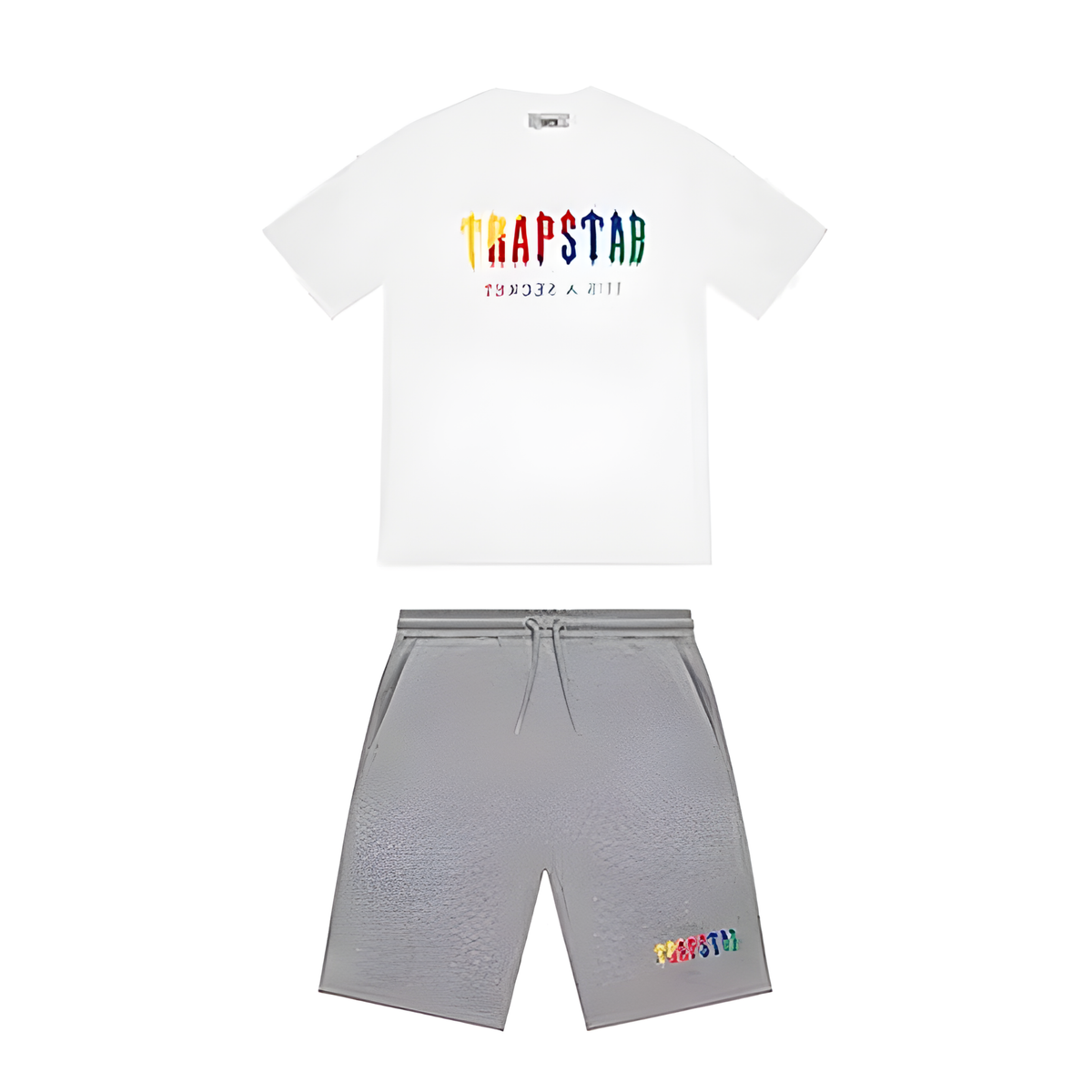 Trapstar Chenille Decoded Short Set White Grey Candy