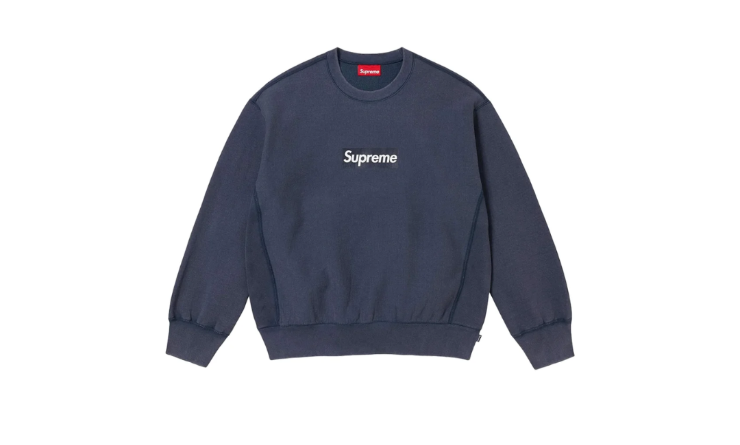 Supreme Washed Box Logo Crewneck Navy SS25