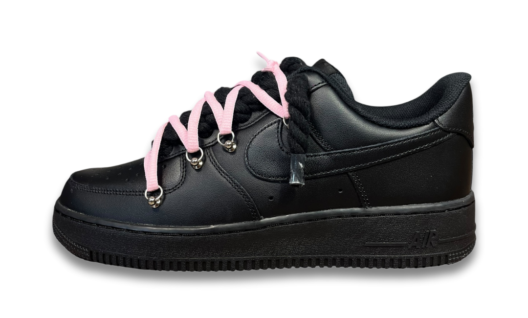 Nike Air Force 1 Black Double Rope Laces Black/Pink
