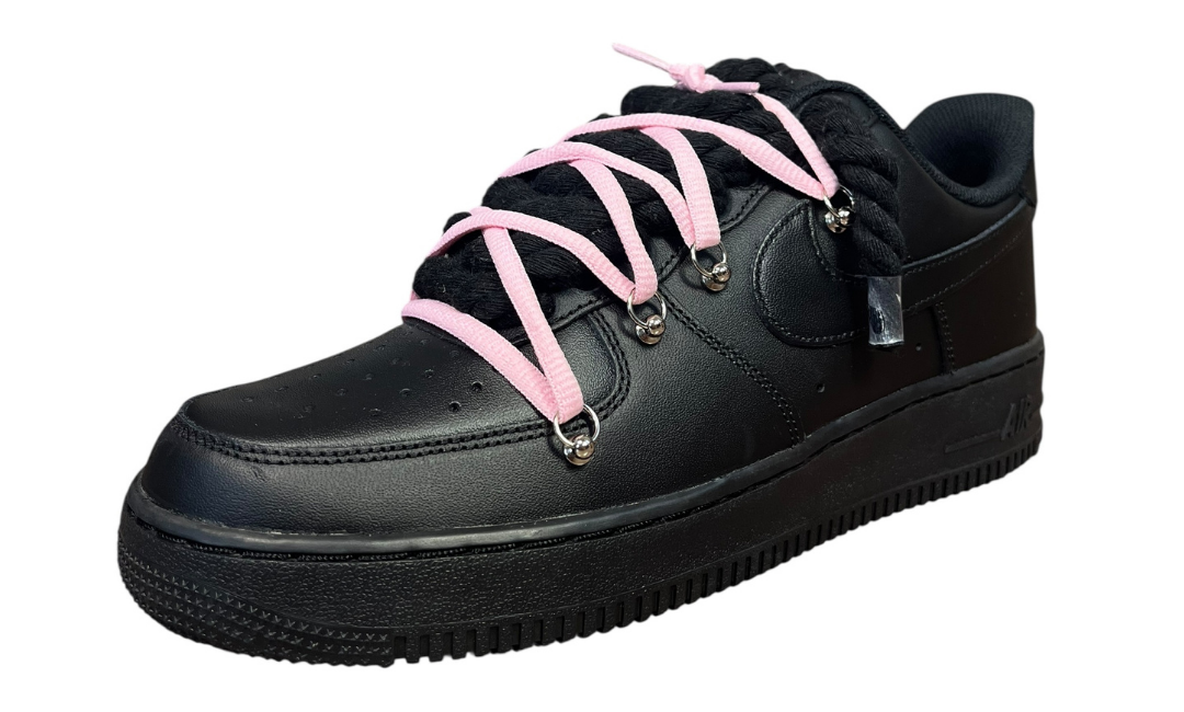 Nike Air Force 1 Black Double Rope Laces Black/Pink