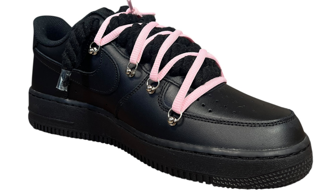 Nike Air Force 1 Black Double Rope Laces Black/Pink