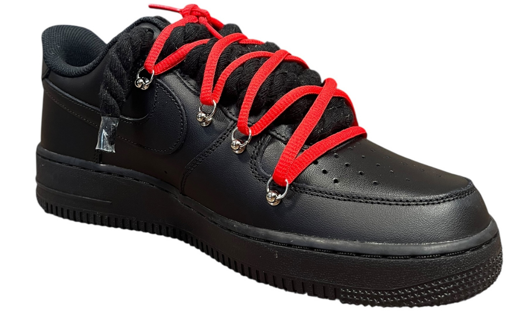 Nike Air Force 1 Black Double Rope Laces Black/Red