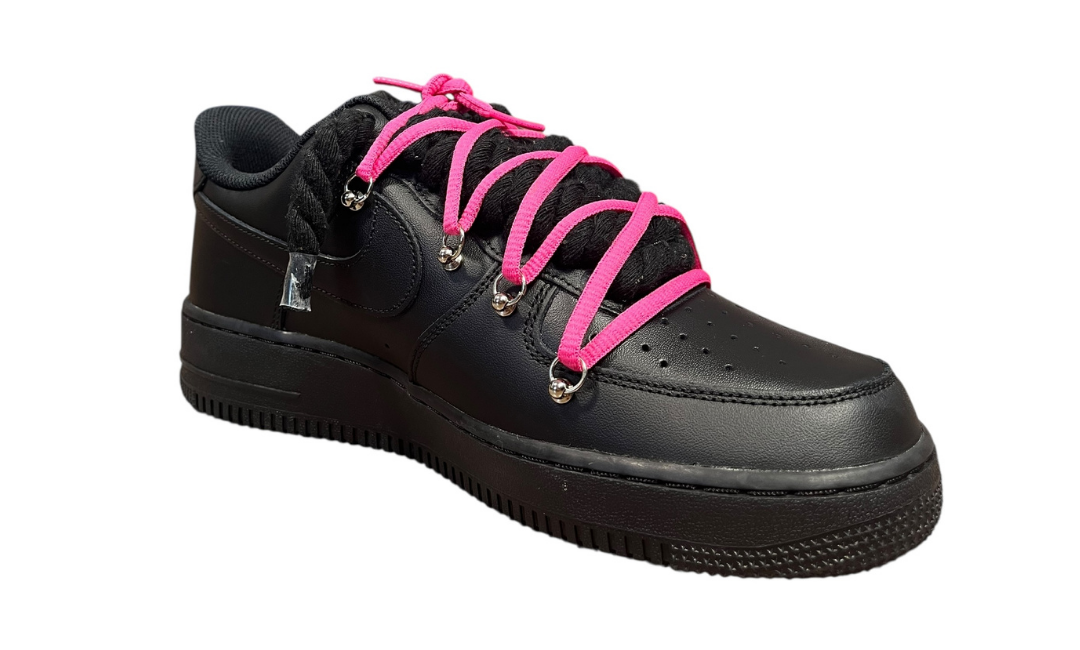 Nike Air Force 1 Black Double Rope Laces Black/Deep Pink
