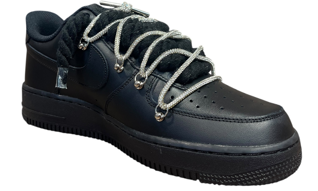 Nike Air Force 1 Black Double Rope Laces Black/Silver