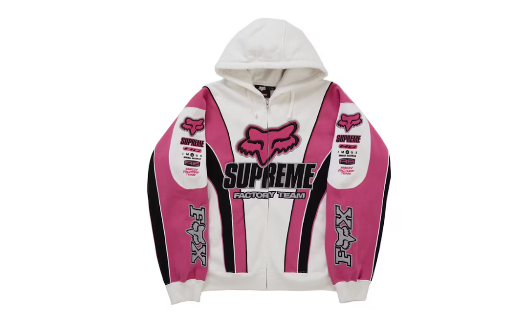 Supreme Fox Racing Zip Up Hooded Sweatshirt White