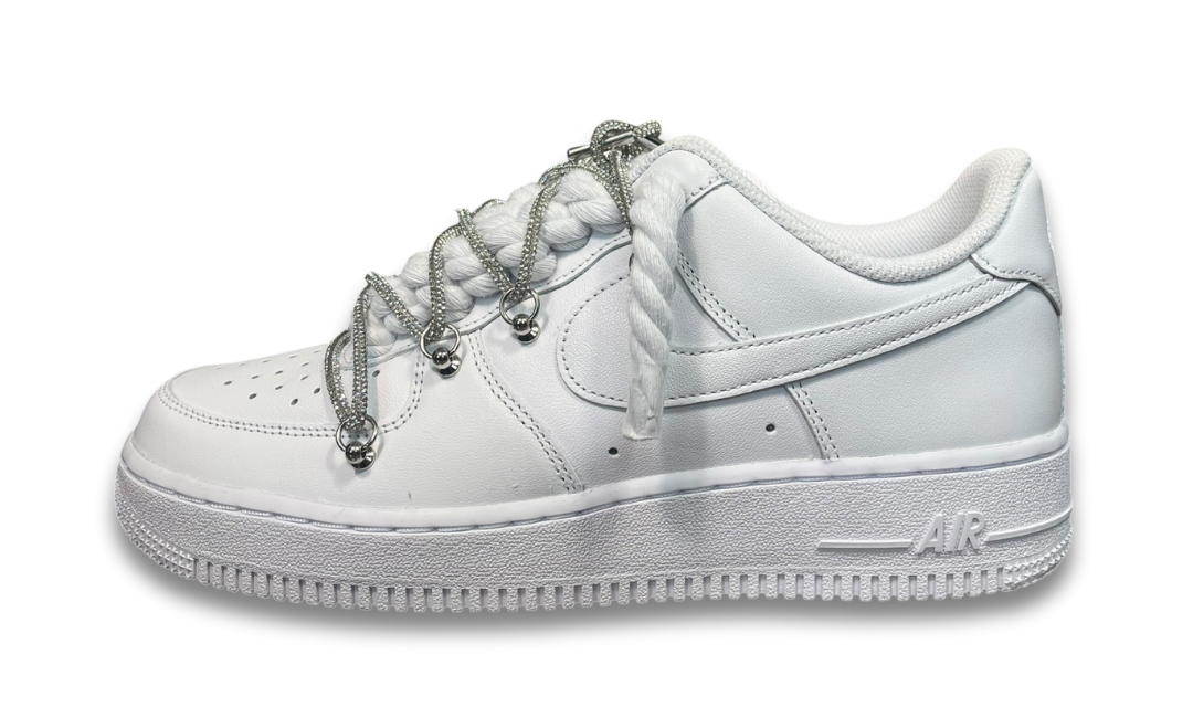 Nike Air Force 1 White Double Rope Laces White/Silver Chain