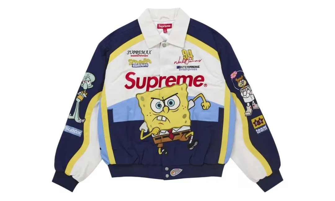 Supreme SpongeBob SquarePants Jeff Hamilton Racing Jacket White