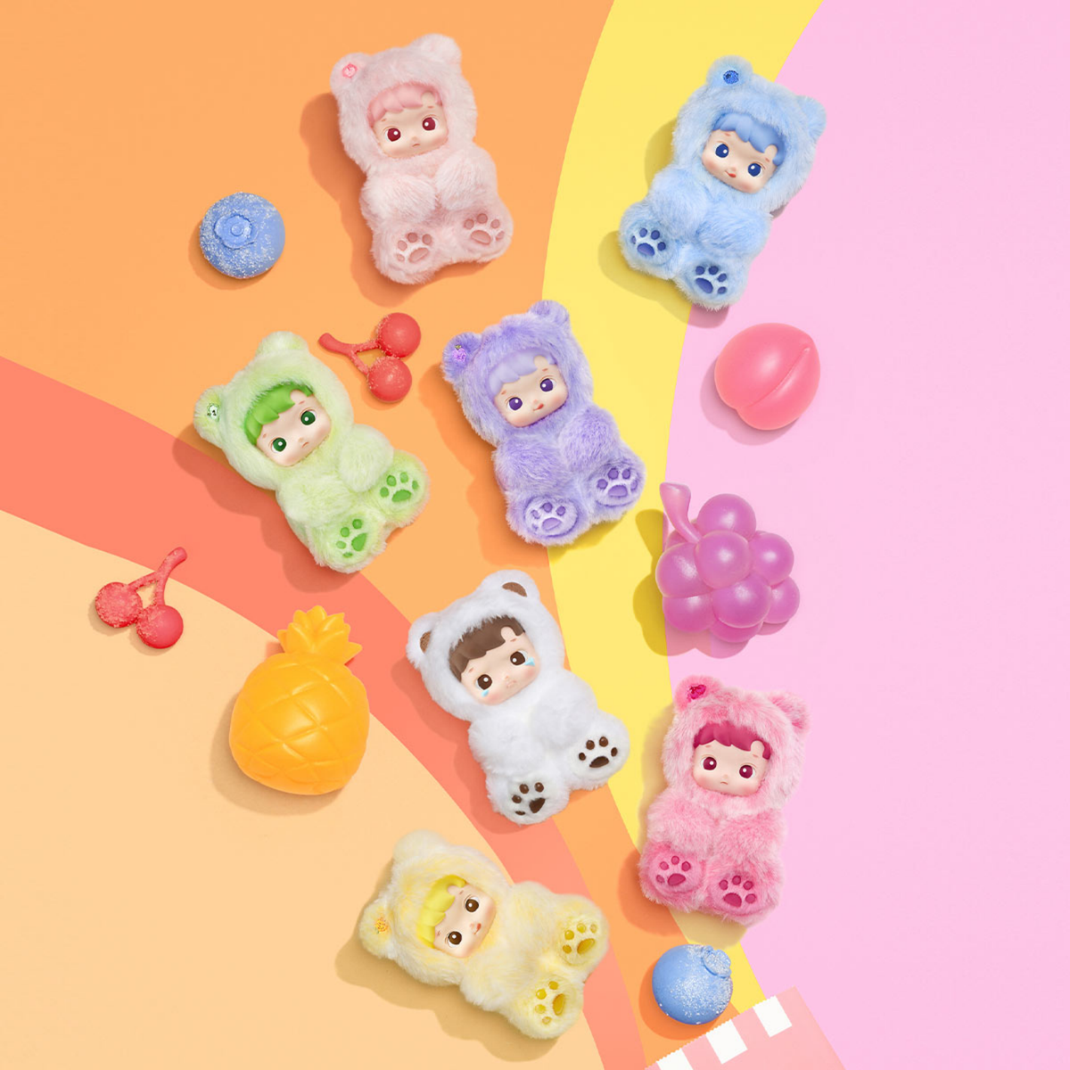 Pop Mart HACIPUPU Gummy Bear Series Vinyl Plush Pendant (Zestaw 6 szt.)