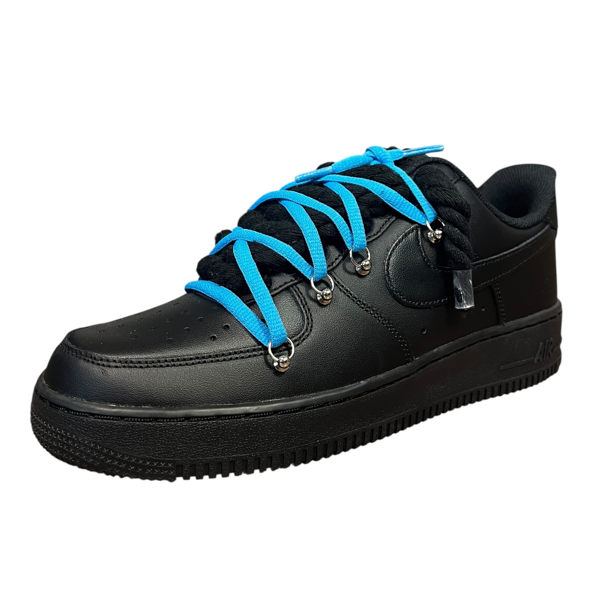 Nike Air Force 1 Black Double Rope Laces Black/Blue