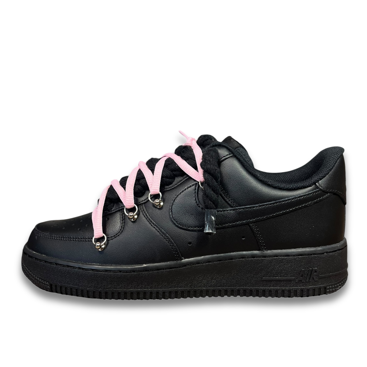 Nike Air Force 1 Black Double Rope Laces Black/Pink
