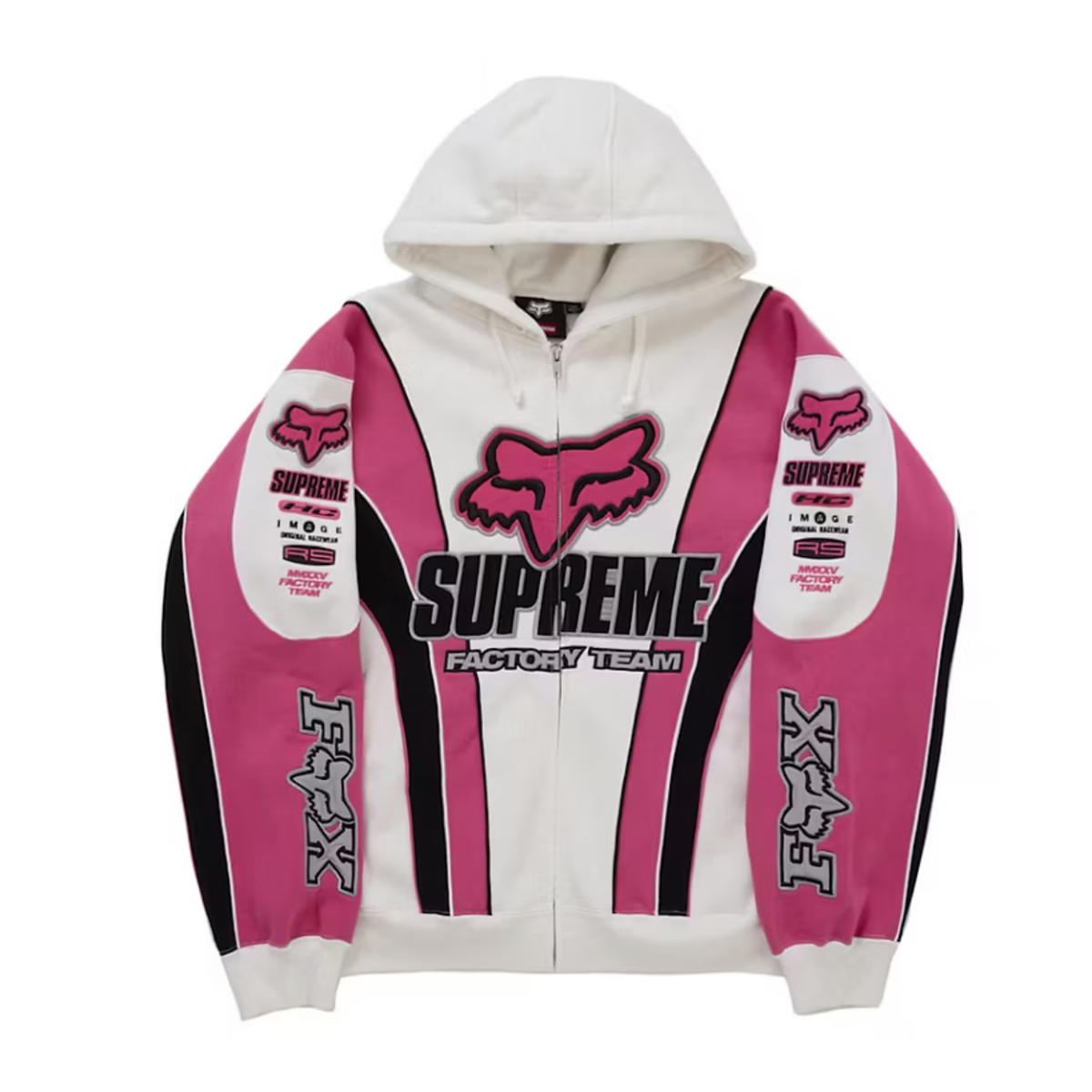 Supreme Fox Racing Zip Up Hooded Sweatshirt White