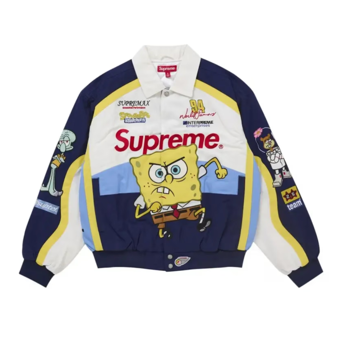 Supreme SpongeBob SquarePants Jeff Hamilton Racing Jacket White