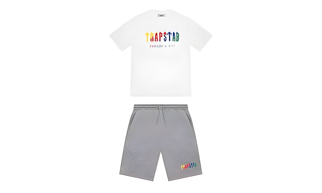 Trapstar Chenille Decoded Short Set White Grey Candy